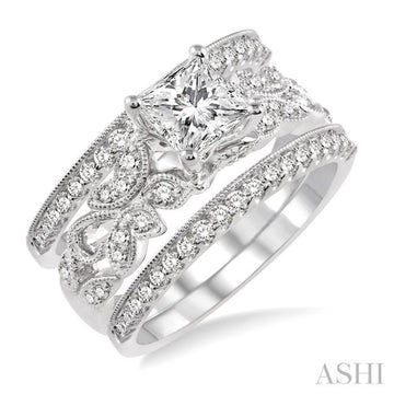 3/4 Ctw Diamond Semi-mount Ring Set in 14K White Gold